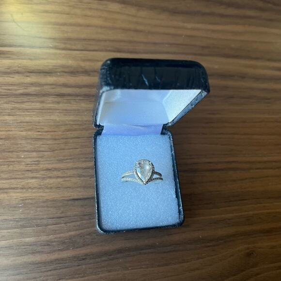 Pandora Sparkling Teardrop Halo 925 ALE Sterling Silver WEDDING Ring Set - Picture 6 of 8